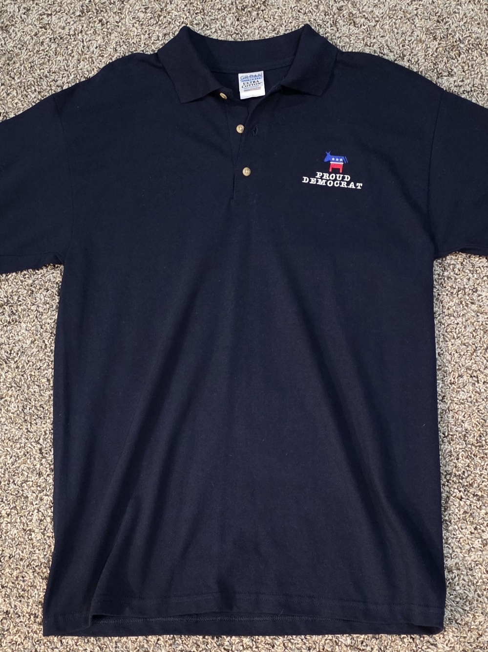 Gildan Black Polo with 'Proud Democrat' Embroidered Logo